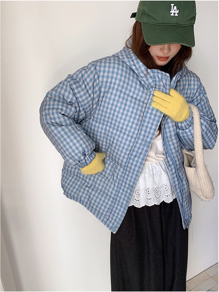 Autumn and winter hooded coat lovely plaid cotton coat