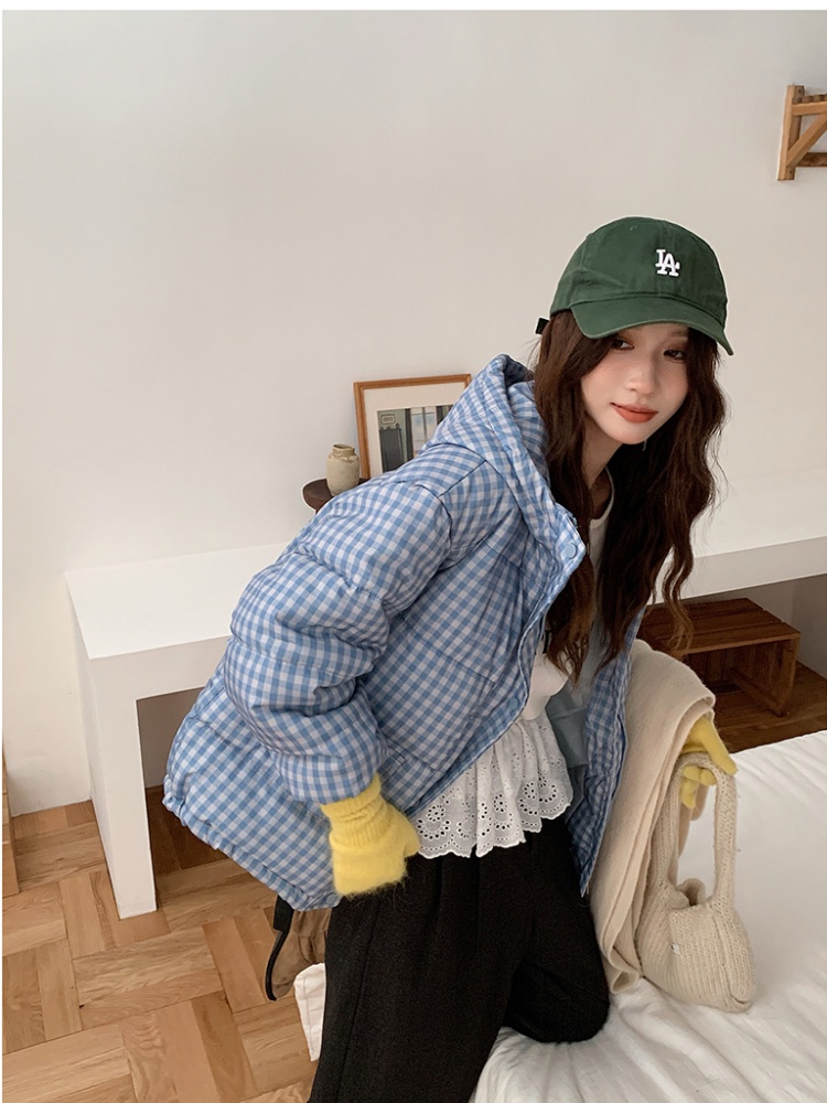Autumn and winter hooded coat lovely plaid cotton coat