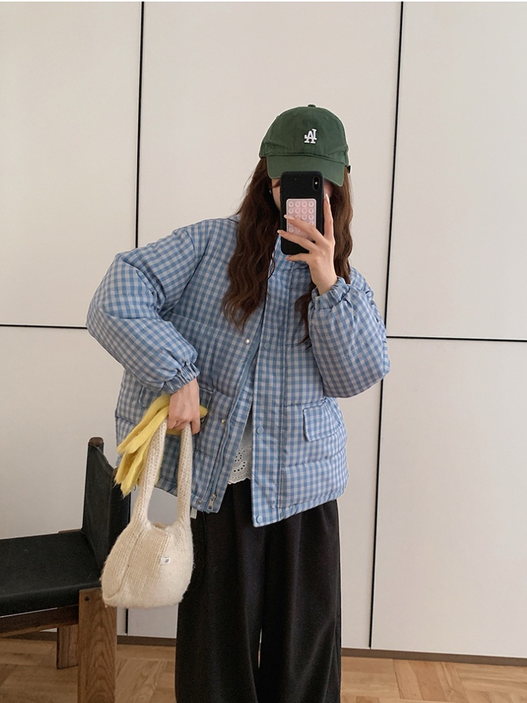 Autumn and winter hooded coat lovely plaid cotton coat