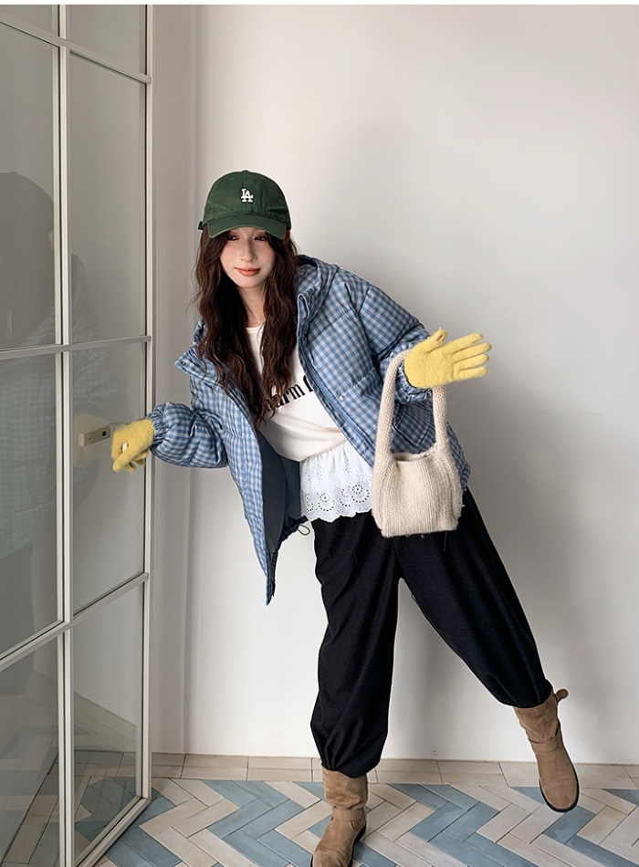 Autumn and winter hooded coat lovely plaid cotton coat