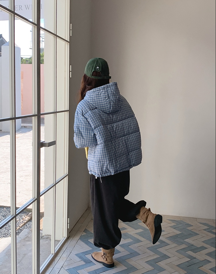 Autumn and winter hooded coat lovely plaid cotton coat