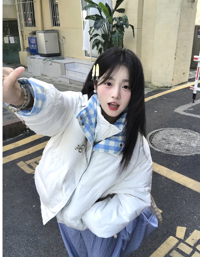 Winter loose bread clothing plaid cotton coat for women