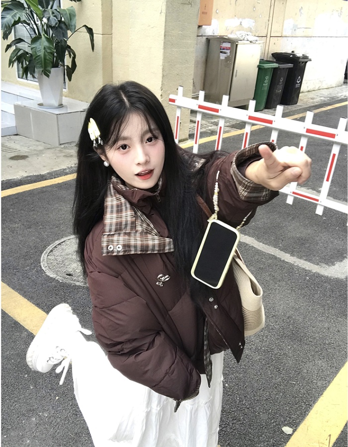 Winter loose bread clothing plaid cotton coat for women