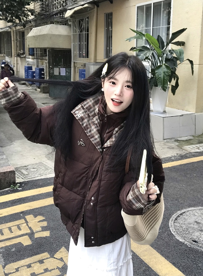Winter loose bread clothing plaid cotton coat for women