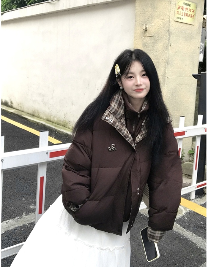 Winter loose bread clothing plaid cotton coat for women