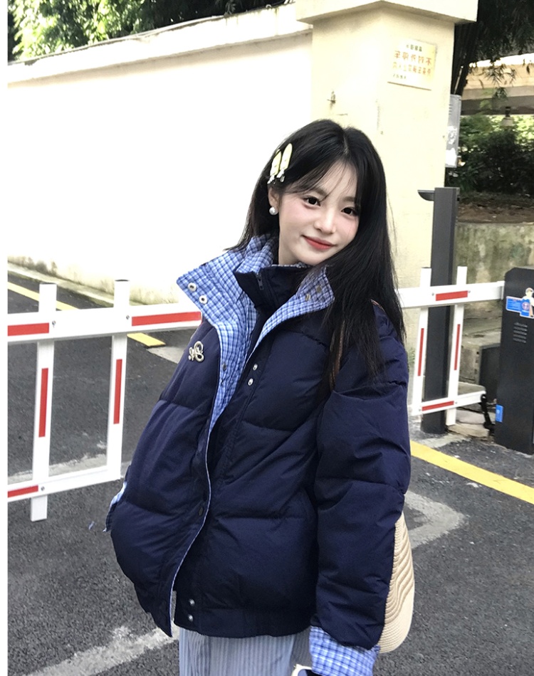 Winter loose bread clothing plaid cotton coat for women