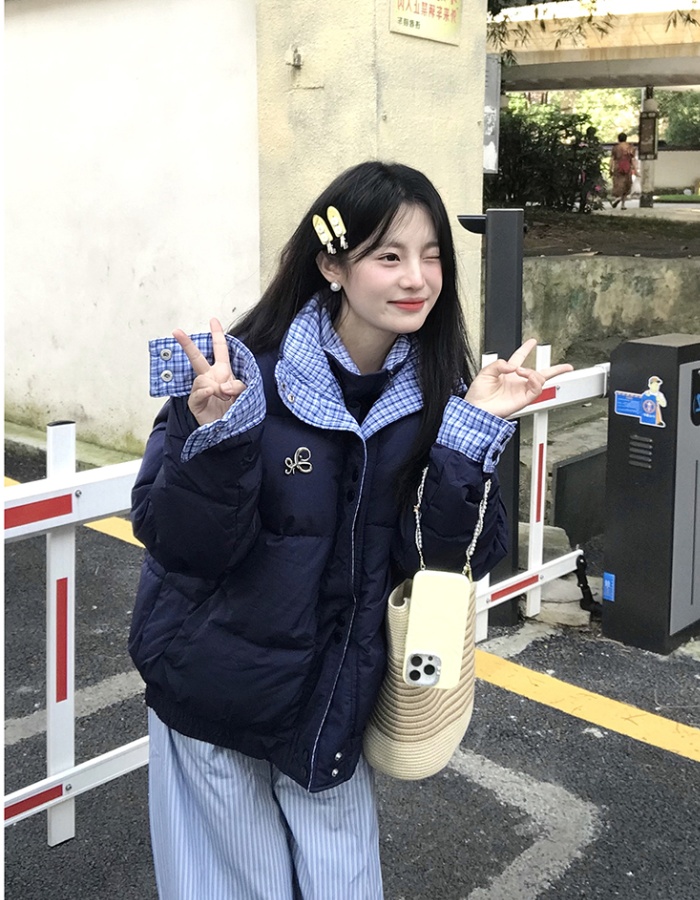 Winter loose bread clothing plaid cotton coat for women