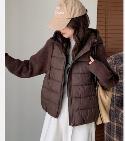 Pseudo-two thin sweater knitted short cotton coat for women