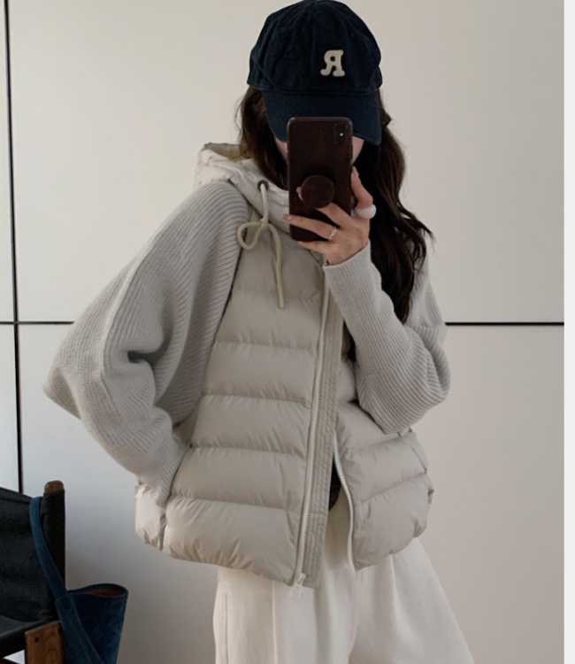 Pseudo-two thin sweater knitted short cotton coat for women