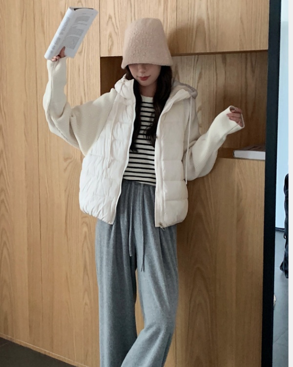 Pseudo-two thin sweater knitted short cotton coat for women