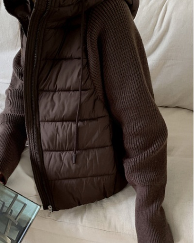 Pseudo-two thin sweater knitted short cotton coat for women