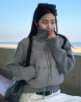 Knitted down cotton coat splice coat for women