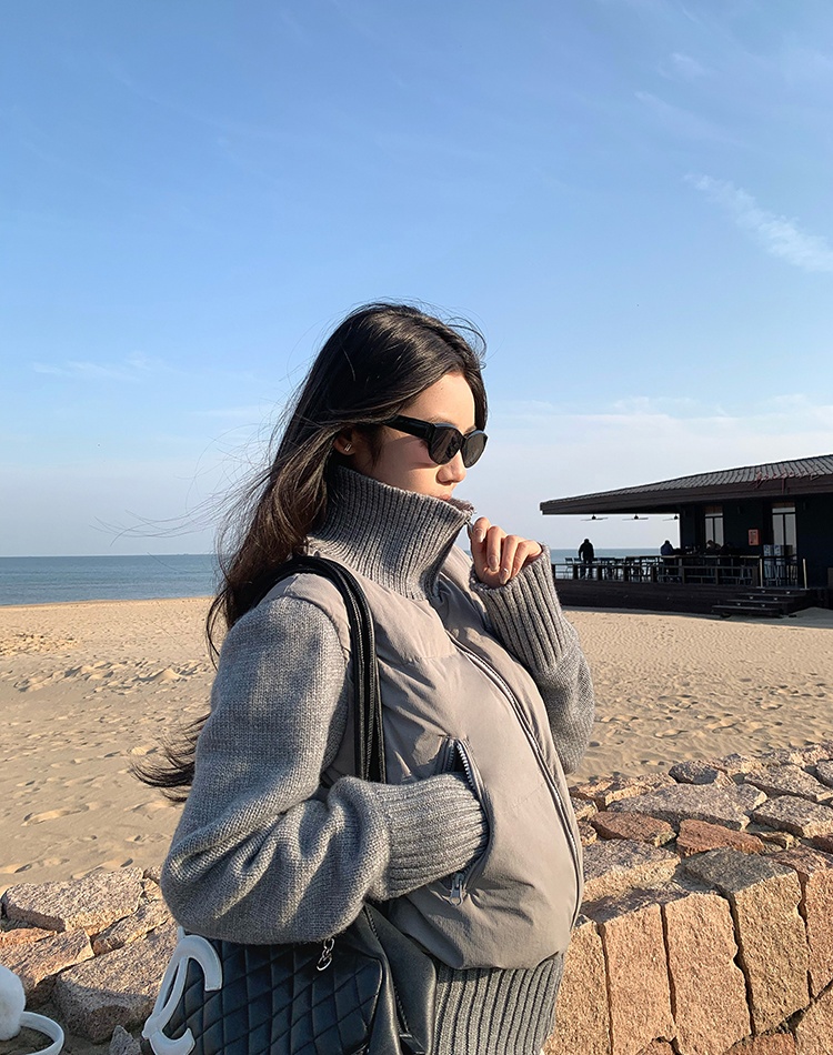 Knitted down cotton coat splice coat for women