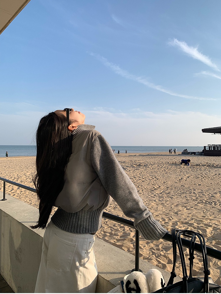 Knitted down cotton coat splice coat for women