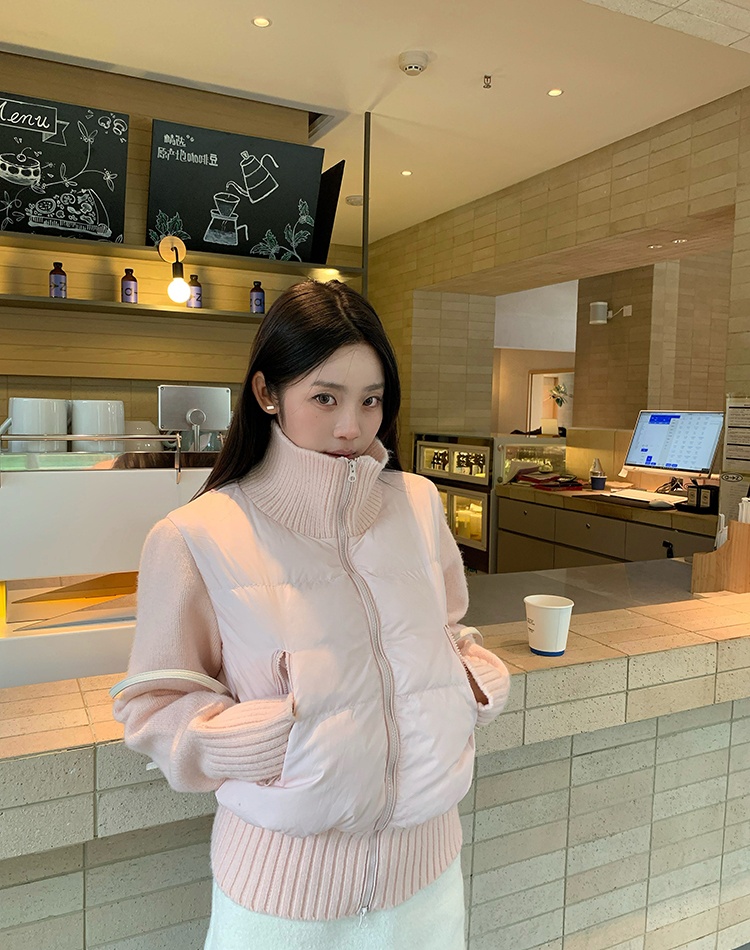 Knitted down cotton coat splice coat for women
