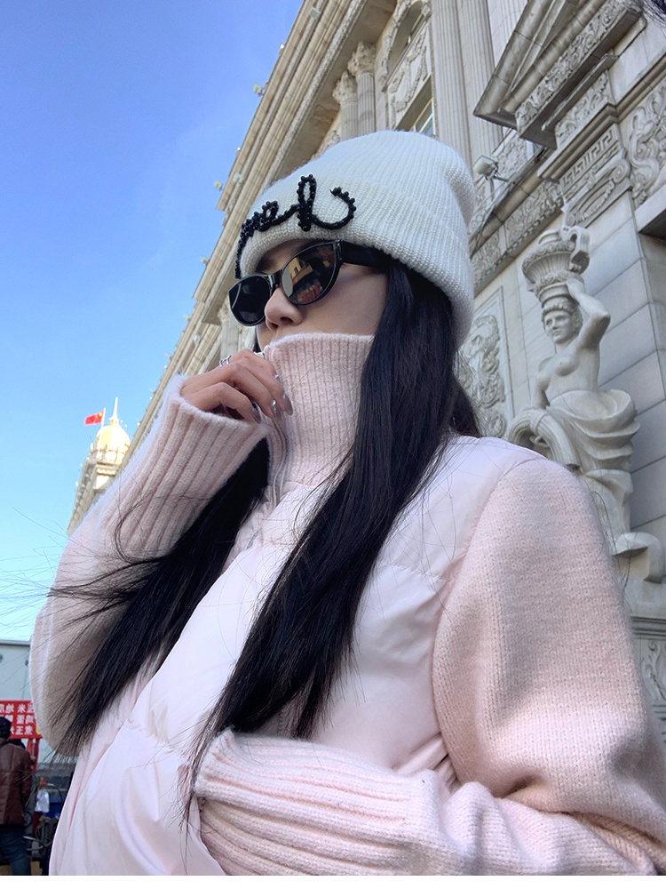 Knitted down cotton coat splice coat for women