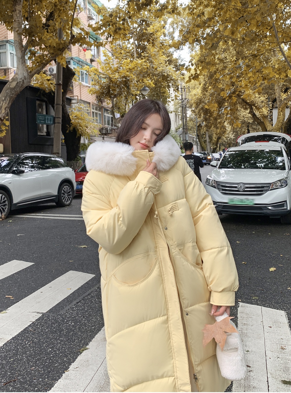 Winter fashion yellow cotton coat down long coat for women