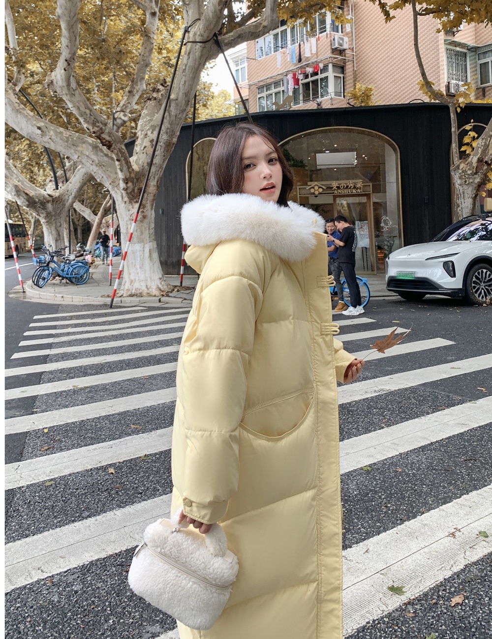 Winter fashion yellow cotton coat down long coat for women