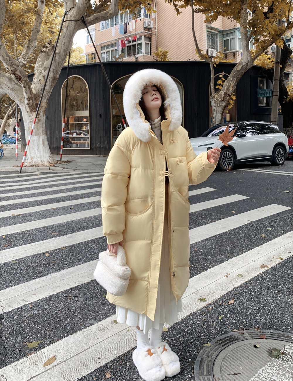 Winter fashion yellow cotton coat down long coat for women