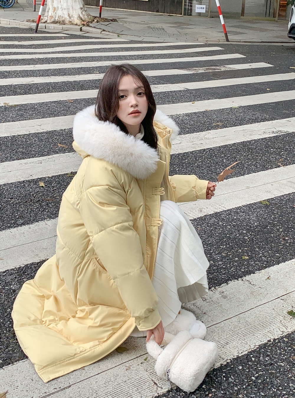 Winter fashion yellow cotton coat down long coat for women