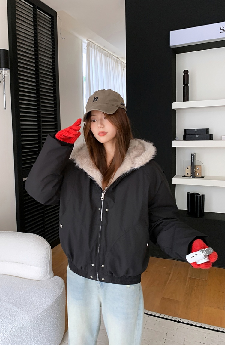 Winter couples cotton coat short fur collar coat