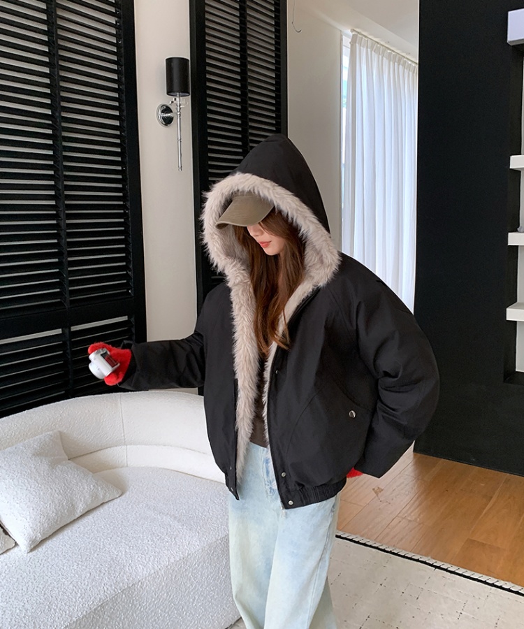 Winter couples cotton coat short fur collar coat