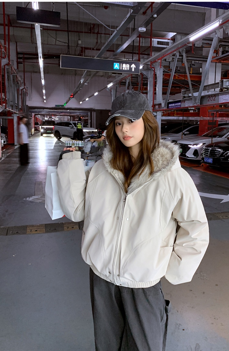 Winter couples cotton coat short fur collar coat