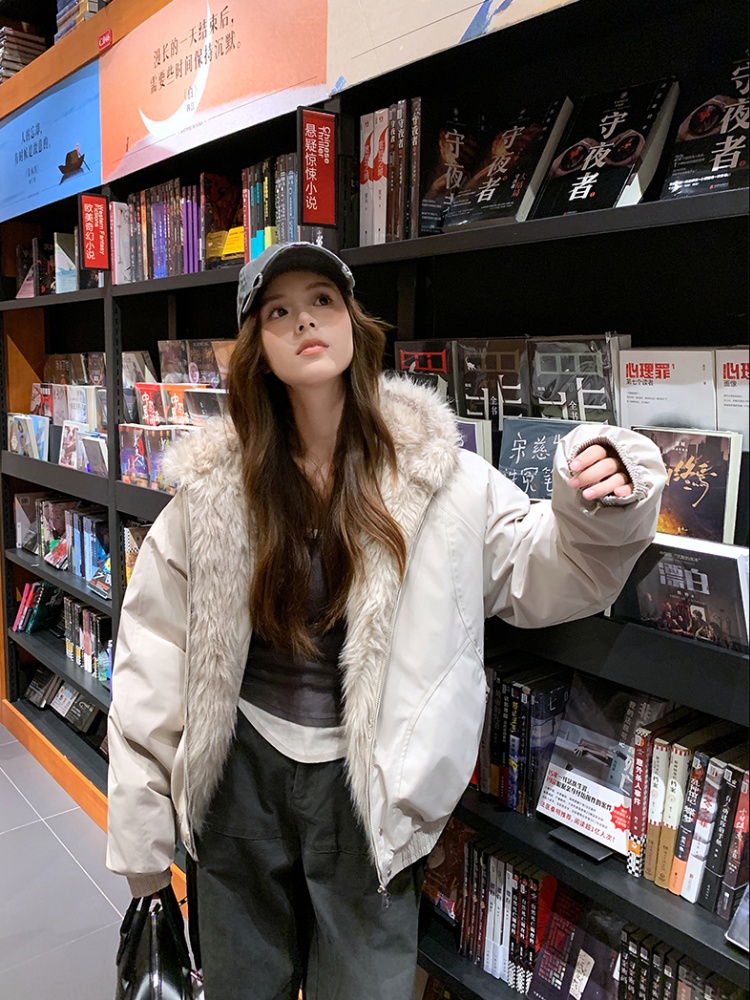 Winter couples cotton coat short fur collar coat