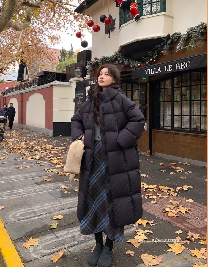 Winter plaid long coat pure hooded couples cotton coat