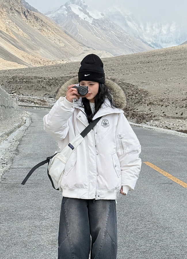 Hooded down retro thermal fur collar cotton coat