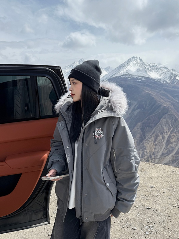 Hooded down retro thermal fur collar cotton coat