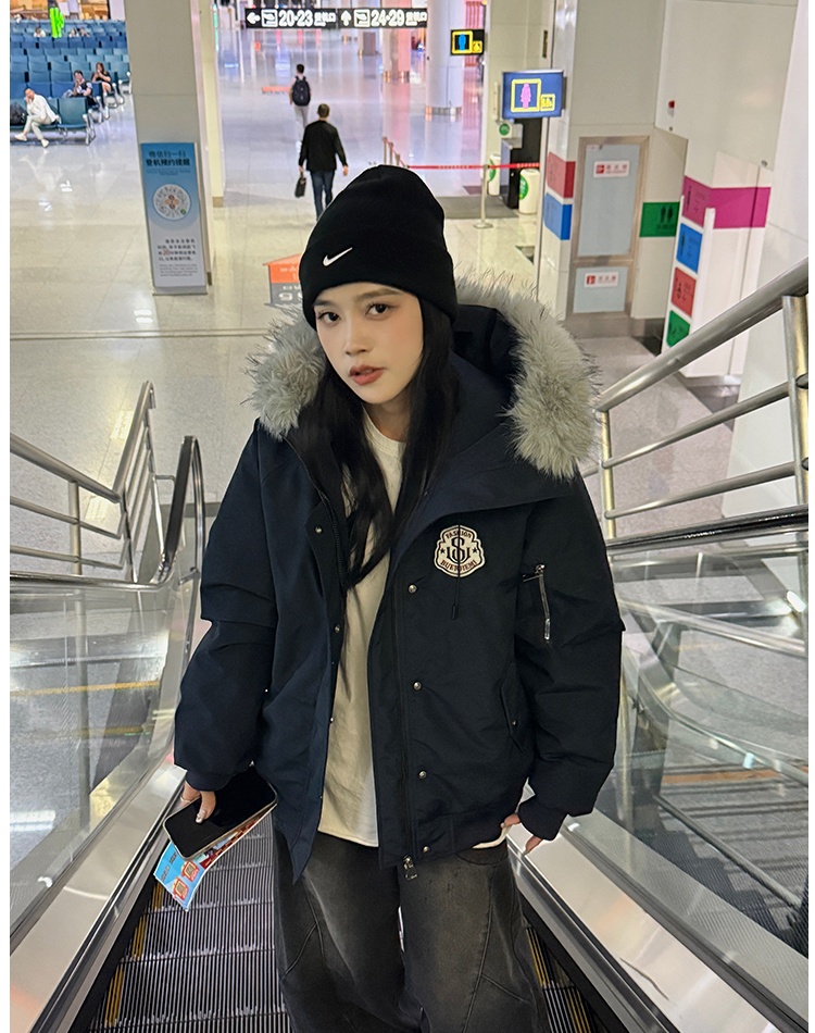 Hooded down retro thermal fur collar cotton coat