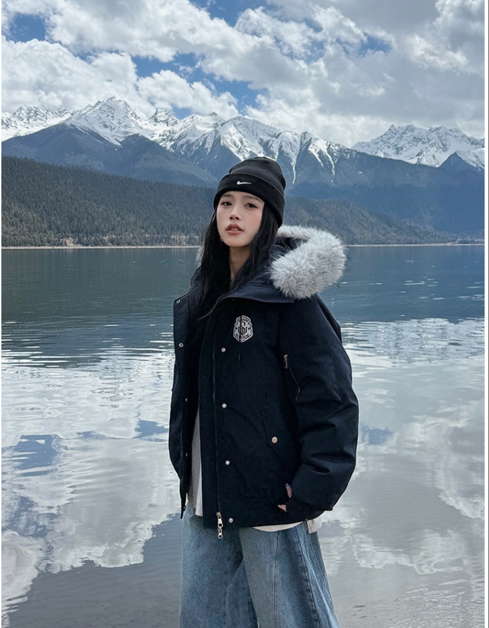 Hooded down retro thermal fur collar cotton coat