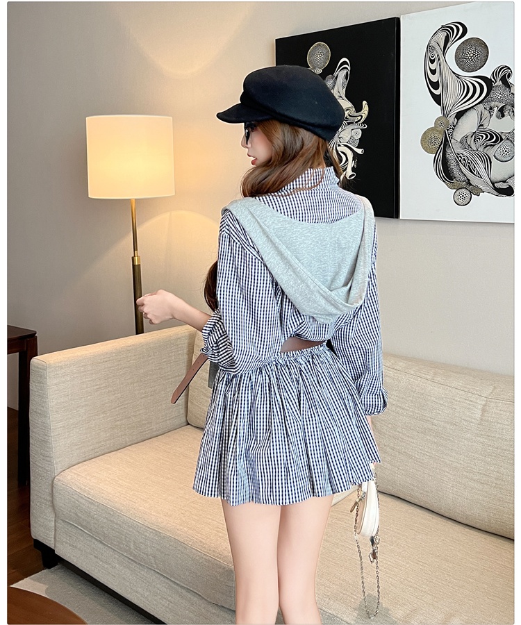 Retro high waist plaid dress slim autumn shawl for women