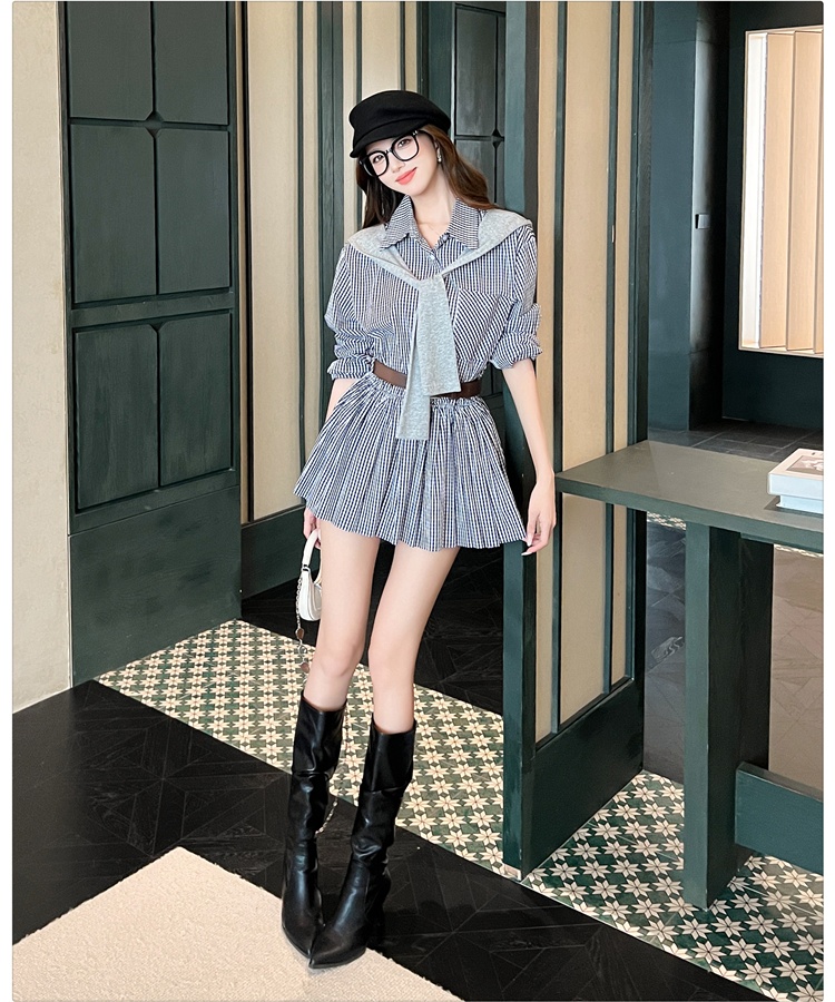 Retro high waist plaid dress slim autumn shawl for women