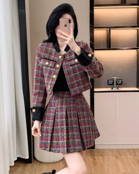 Autumn and winter skirt splice jacket 2pcs set