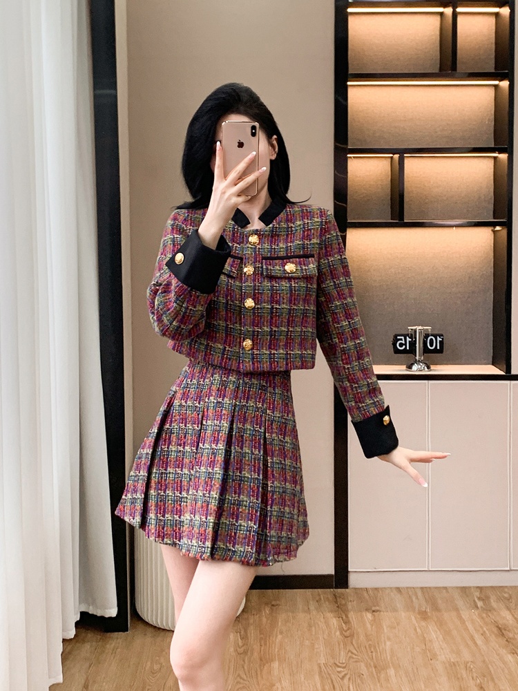 Autumn and winter skirt splice jacket 2pcs set