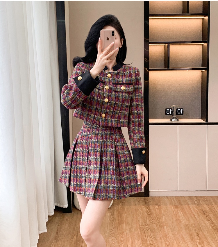 Autumn and winter skirt splice jacket 2pcs set