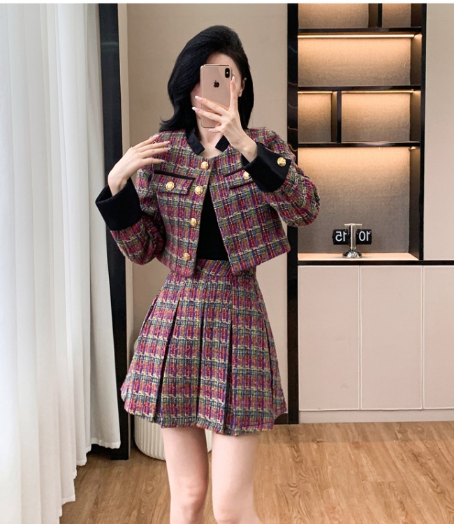 Autumn and winter skirt splice jacket 2pcs set