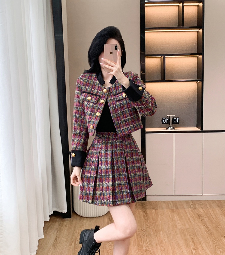 Autumn and winter skirt splice jacket 2pcs set