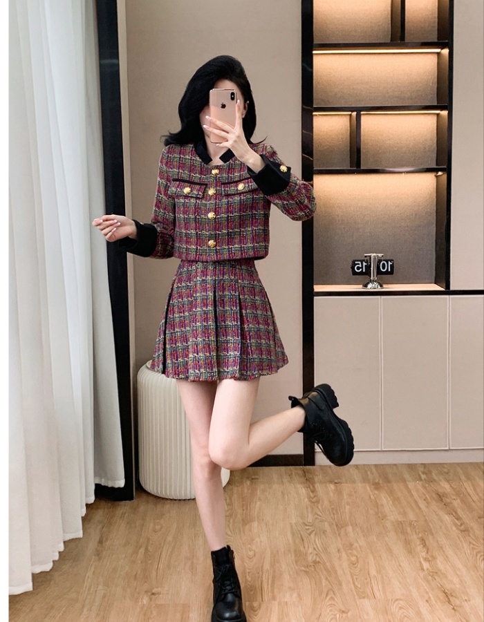 Autumn and winter skirt splice jacket 2pcs set