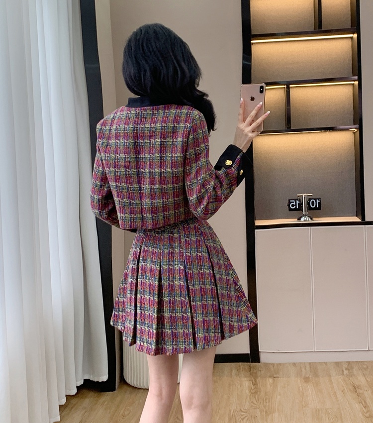 Autumn and winter skirt splice jacket 2pcs set