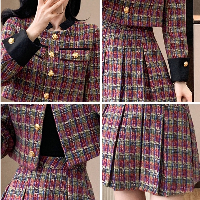 Autumn and winter skirt splice jacket 2pcs set