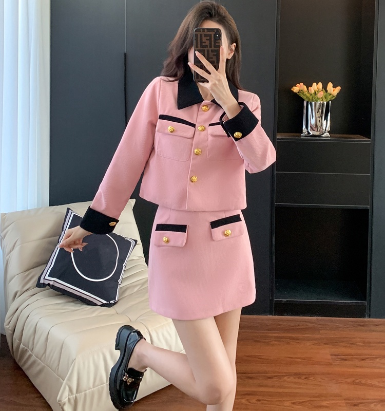 Fashion Korean style skirt corduroy coat 2pcs set
