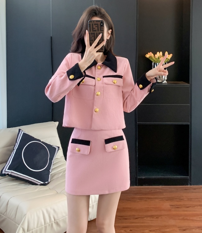 Fashion Korean style skirt corduroy coat 2pcs set