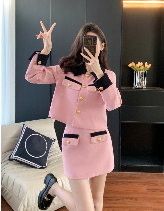 Fashion Korean style skirt corduroy coat 2pcs set