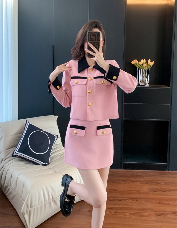 Fashion Korean style skirt corduroy coat 2pcs set