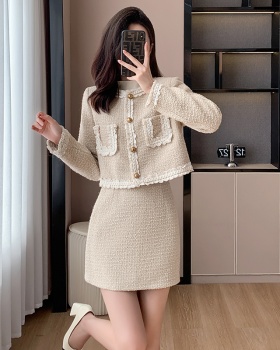 Autumn and winter France style short skirt fashion lace coat a set