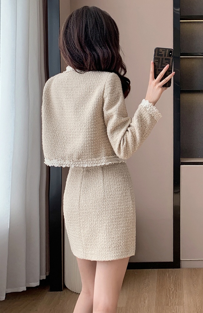 Autumn and winter France style short skirt fashion lace coat a set