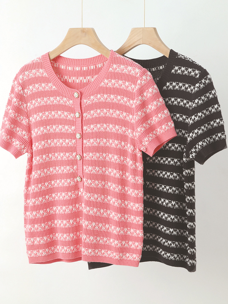 Mixed colors short sleeve tops slim stripe T-shirt